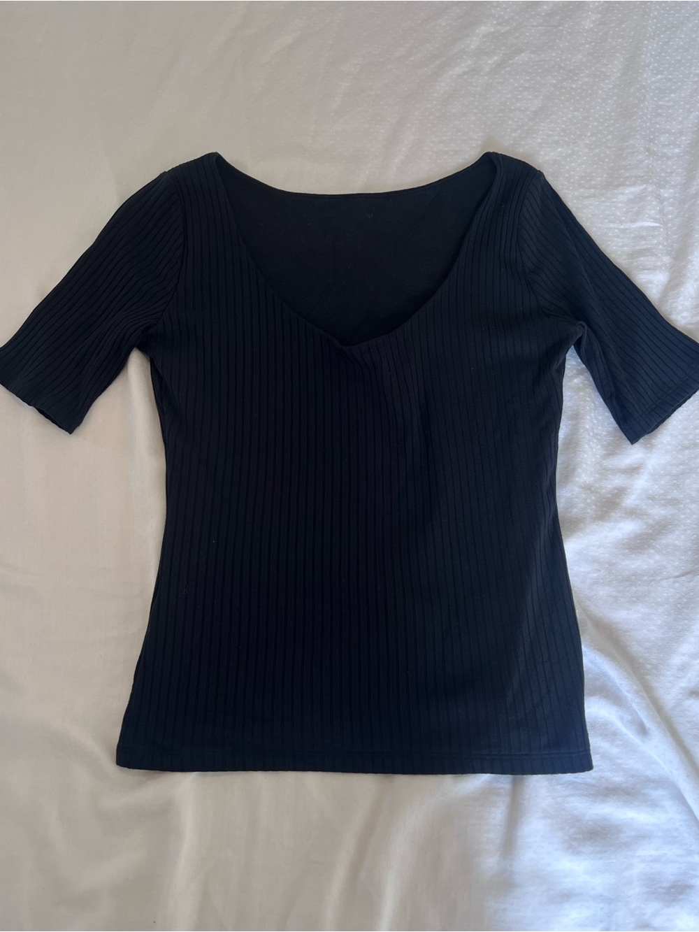 Abercrombie & Fitch Black Ribbed V-Neck Short Sleeve Top